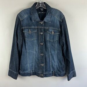 Eddie Bauer Womens Denim Jean Jacket Plus Sz 1X Casual Button Up Casual Pocket